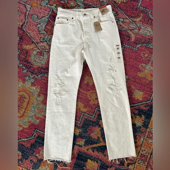 NWT Levi’s | Women’s Original White 501 Buttonfly Distressed High Rise Jeans, 26 - Picture 13 of 16